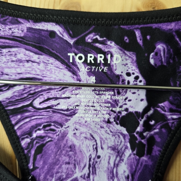 Torrid Active Longline Sports Bra Purple Marbled Print Light Support Size 4 NWT - Picture 6 of 8